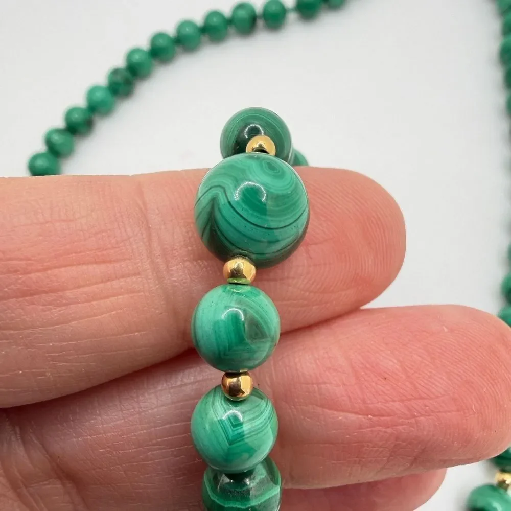Vintage Malachite and 14kt gold beaded necklace/bracelet set‎ w/ 14kt YG clasps!